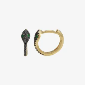 14k Gold Diamond & Tsavorite Snake Huggies