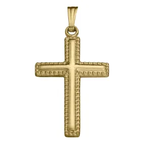 14K Yellow Gold Cross with Beaded Edge Pendant