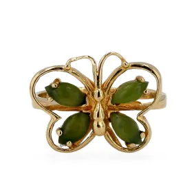 14K Yellow gold marquise cut natural jade butterfly ring