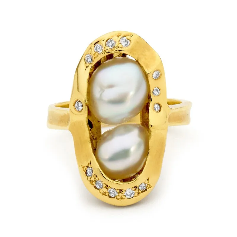 18ct Yellow Gold Pearl and Diamond Ring