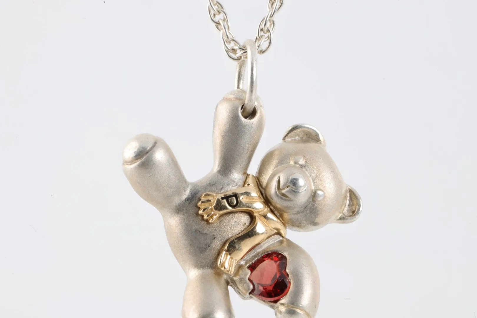 24" Keepsake 925 Silver & 14k Yellow Gold Teddy Bear Pendant Necklace (15.55g.)