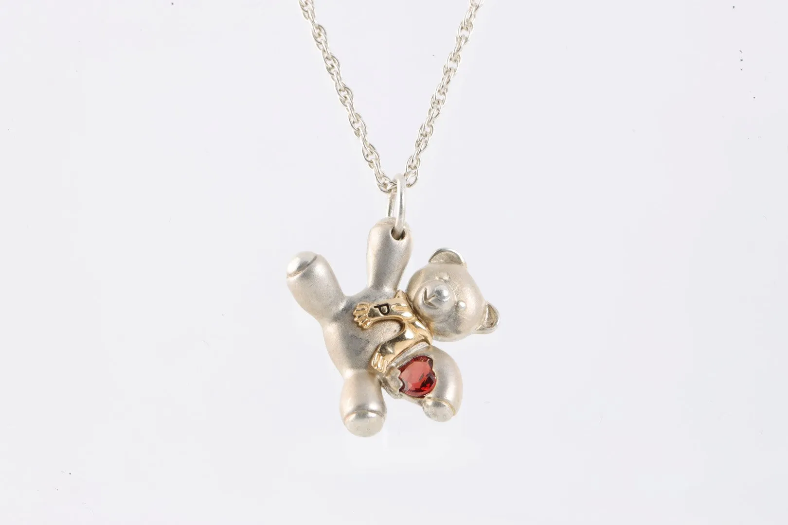 24" Keepsake 925 Silver & 14k Yellow Gold Teddy Bear Pendant Necklace (15.55g.)