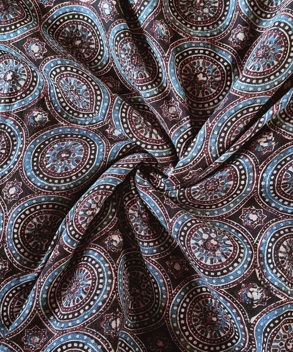 2.5m Black blue handspun handwoven cotton ajarakh print kurta material