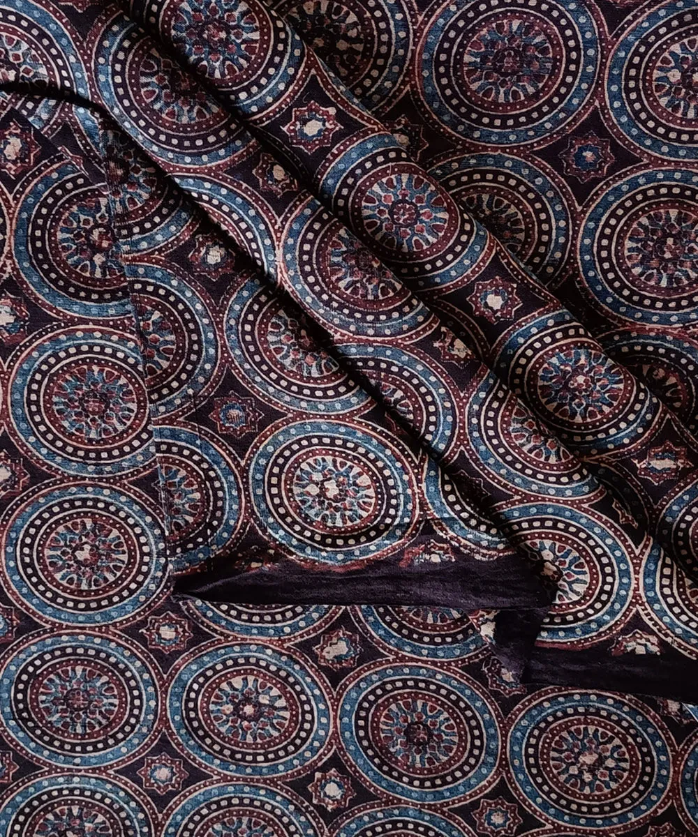 2.5m Black blue handspun handwoven cotton ajarakh print kurta material