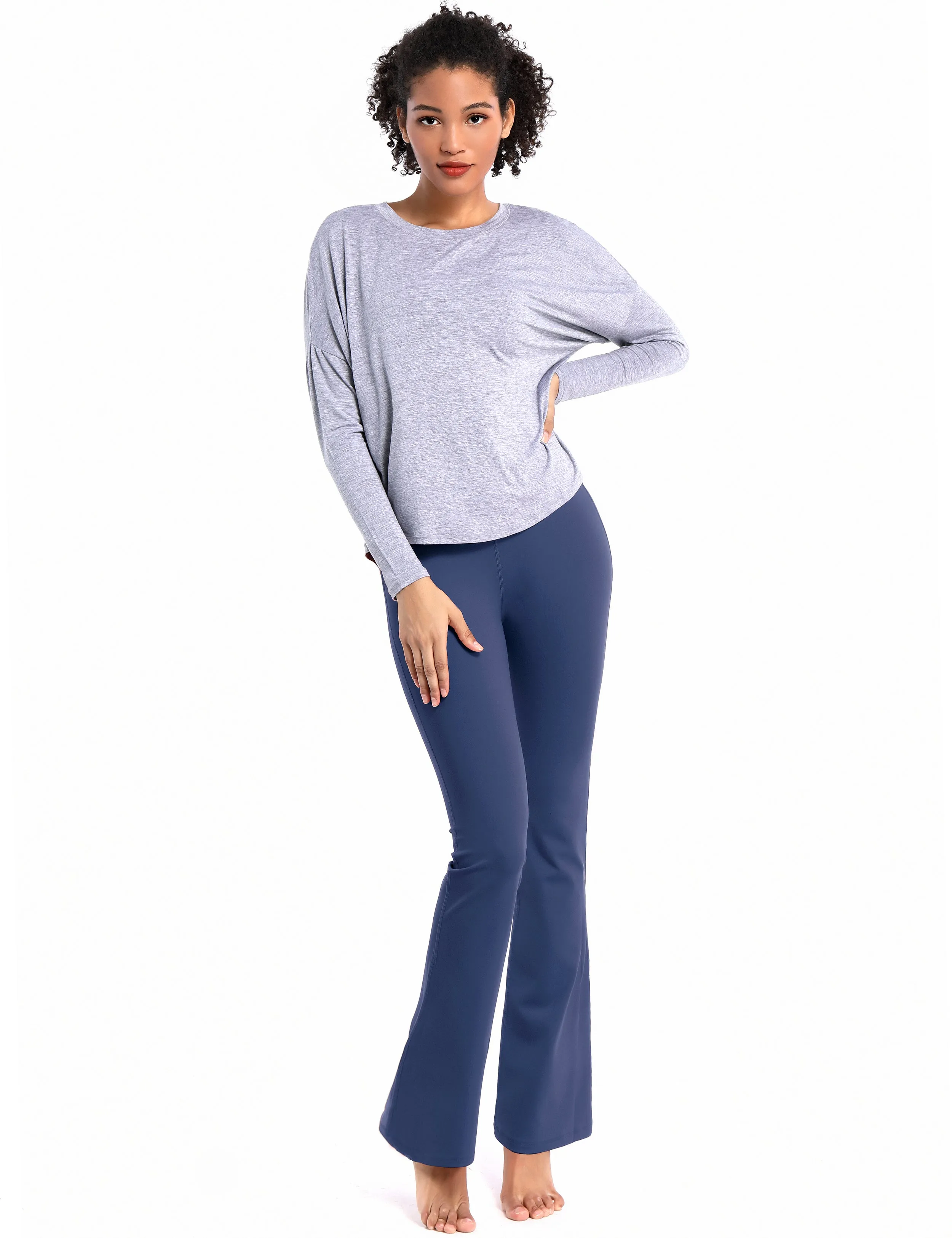 29 31 33 35 Cotton Nylon Bootcut Leggings purplishblue_yogastudio