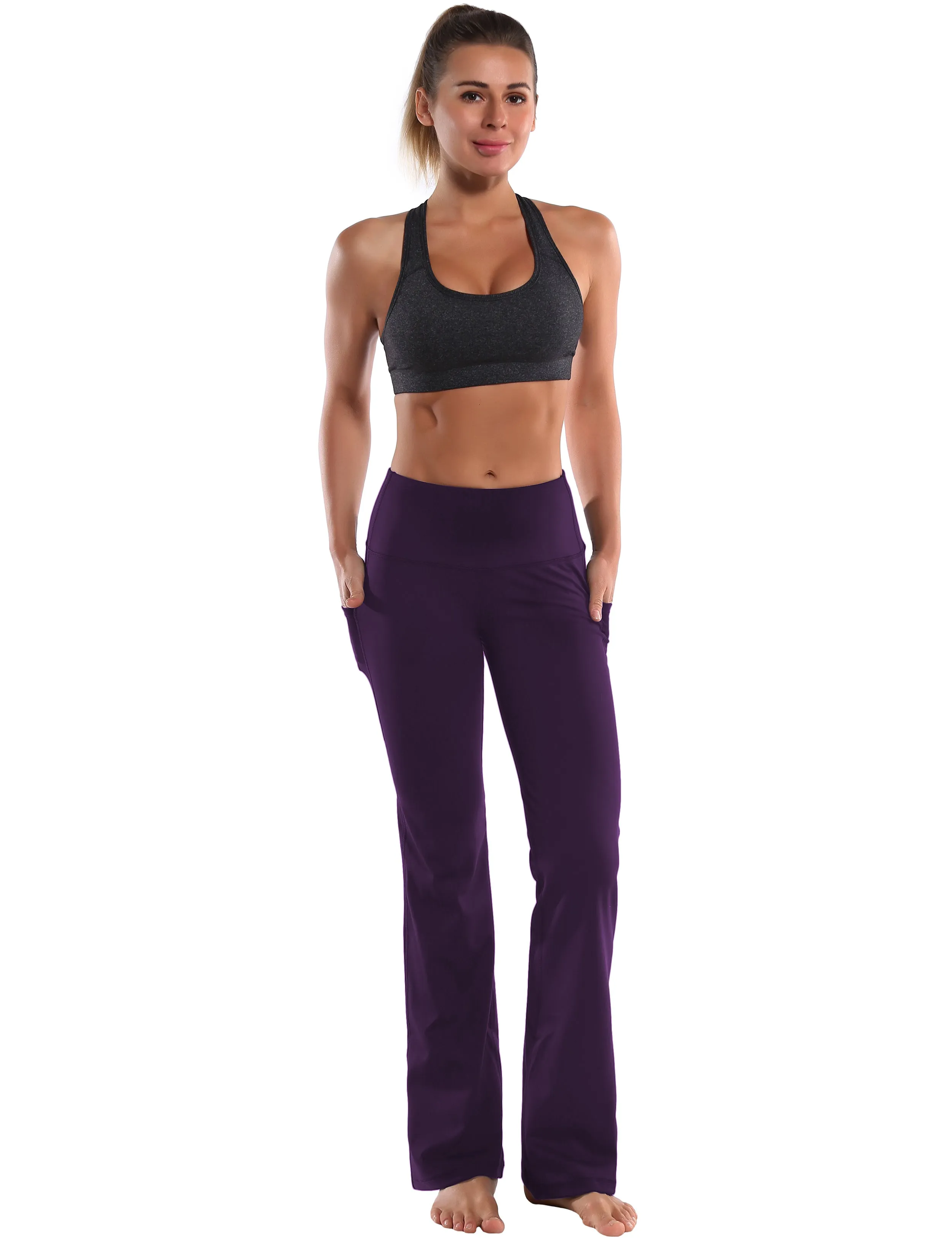 29" 31" 33" 35" 37"  Side Pockets Bootcut Leggings pansypurple