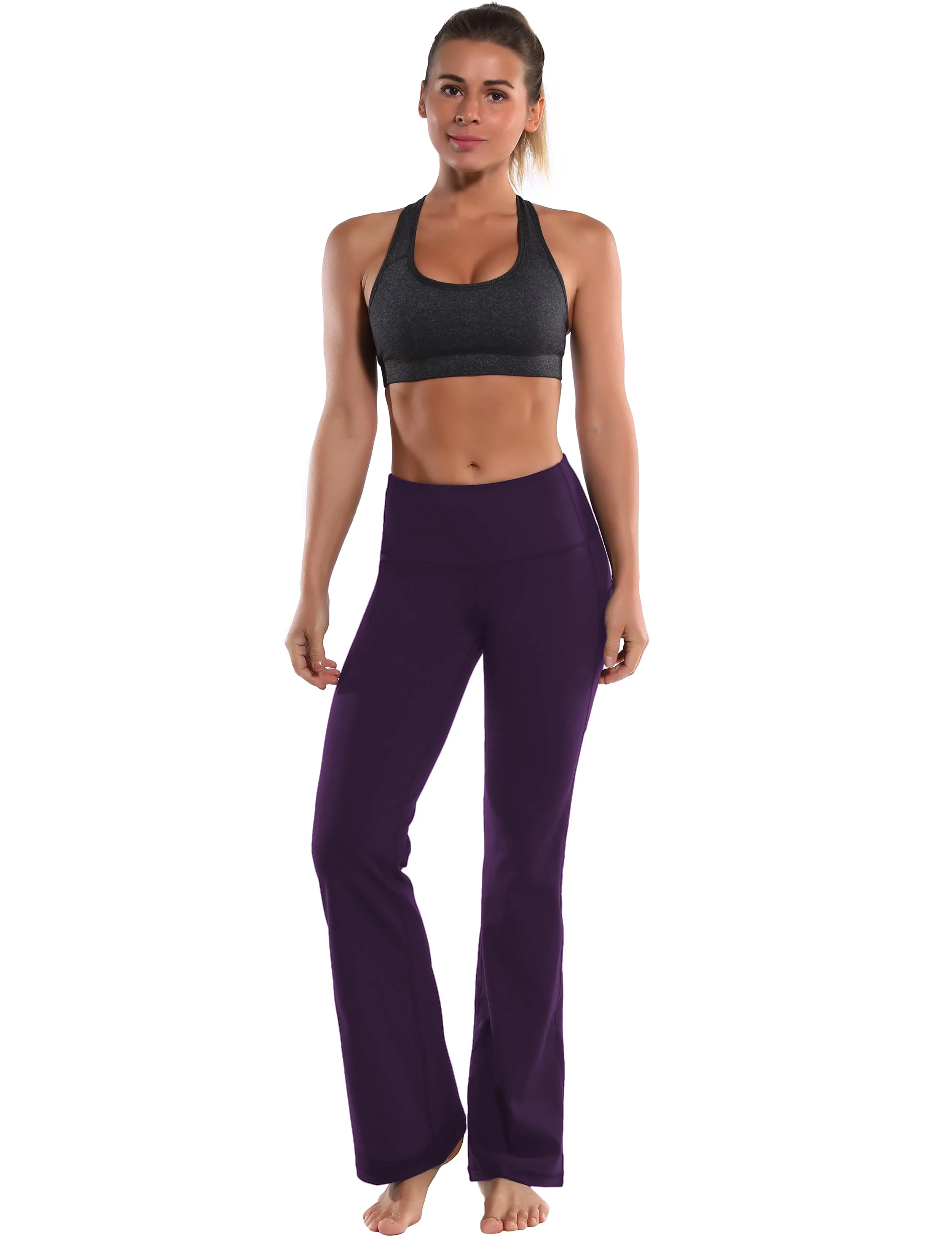 29" 31" 33" 35" 37"  Side Pockets Bootcut Leggings pansypurple