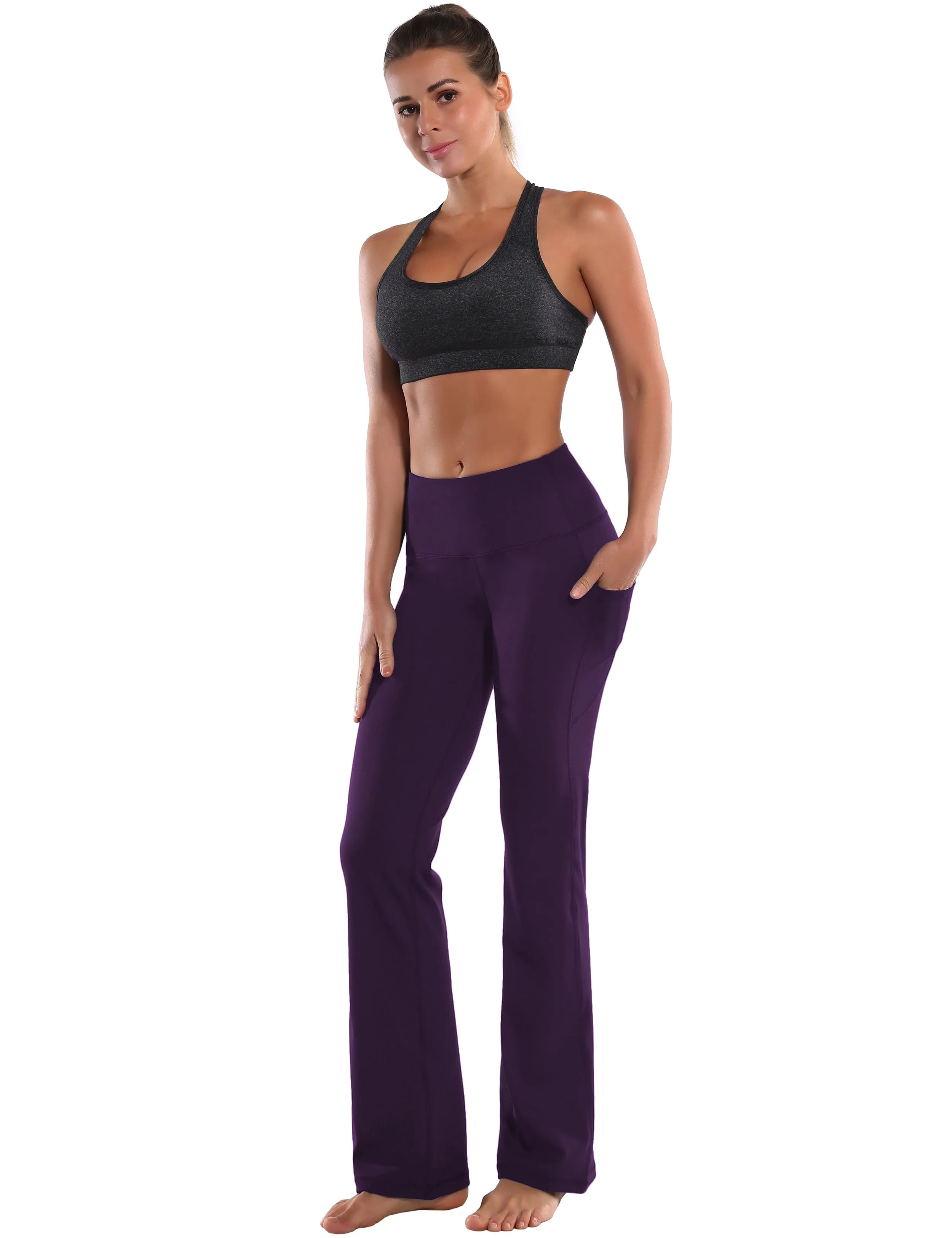 29" 31" 33" 35" 37"  Side Pockets Bootcut Leggings pansypurple