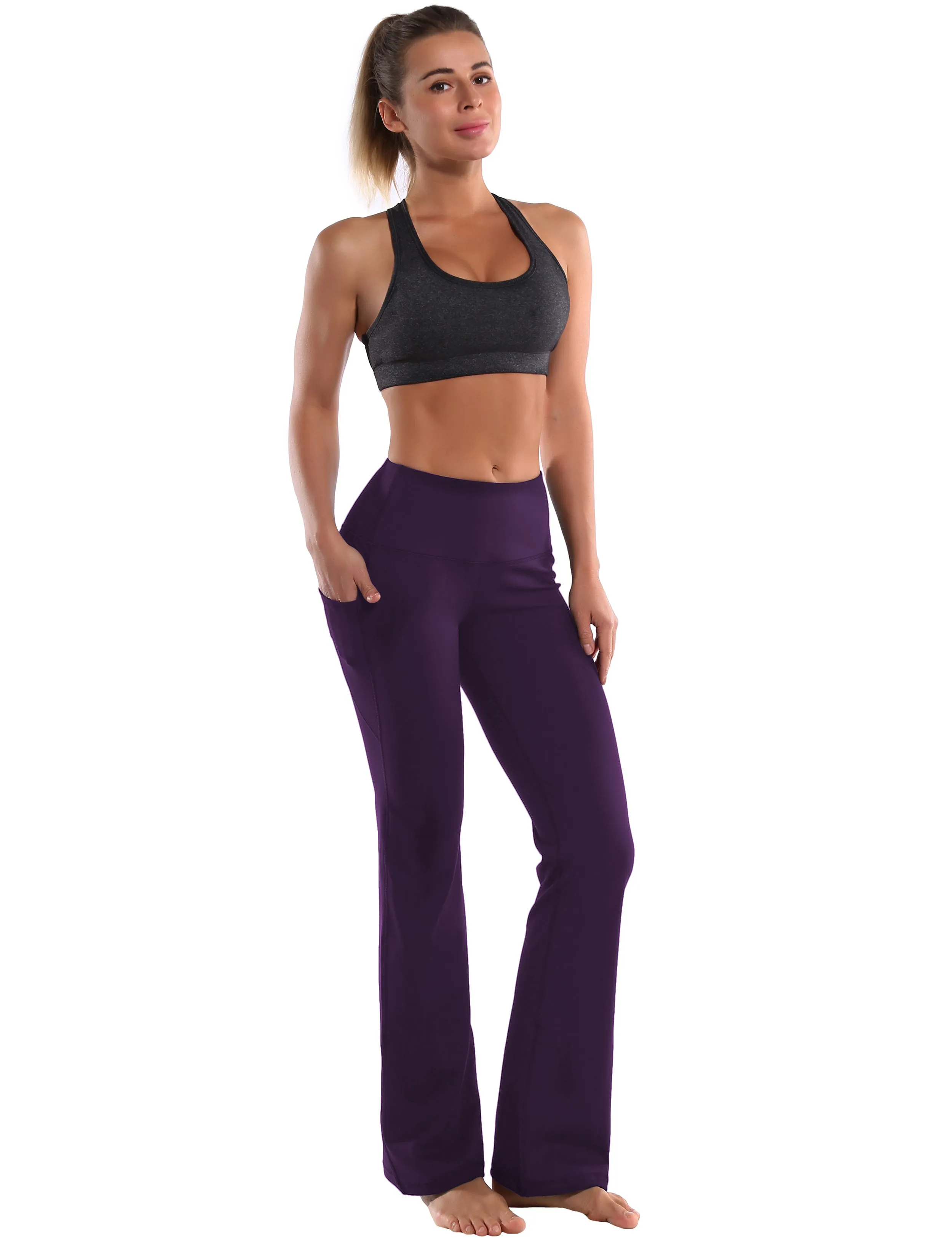 29" 31" 33" 35" 37"  Side Pockets Bootcut Leggings pansypurple