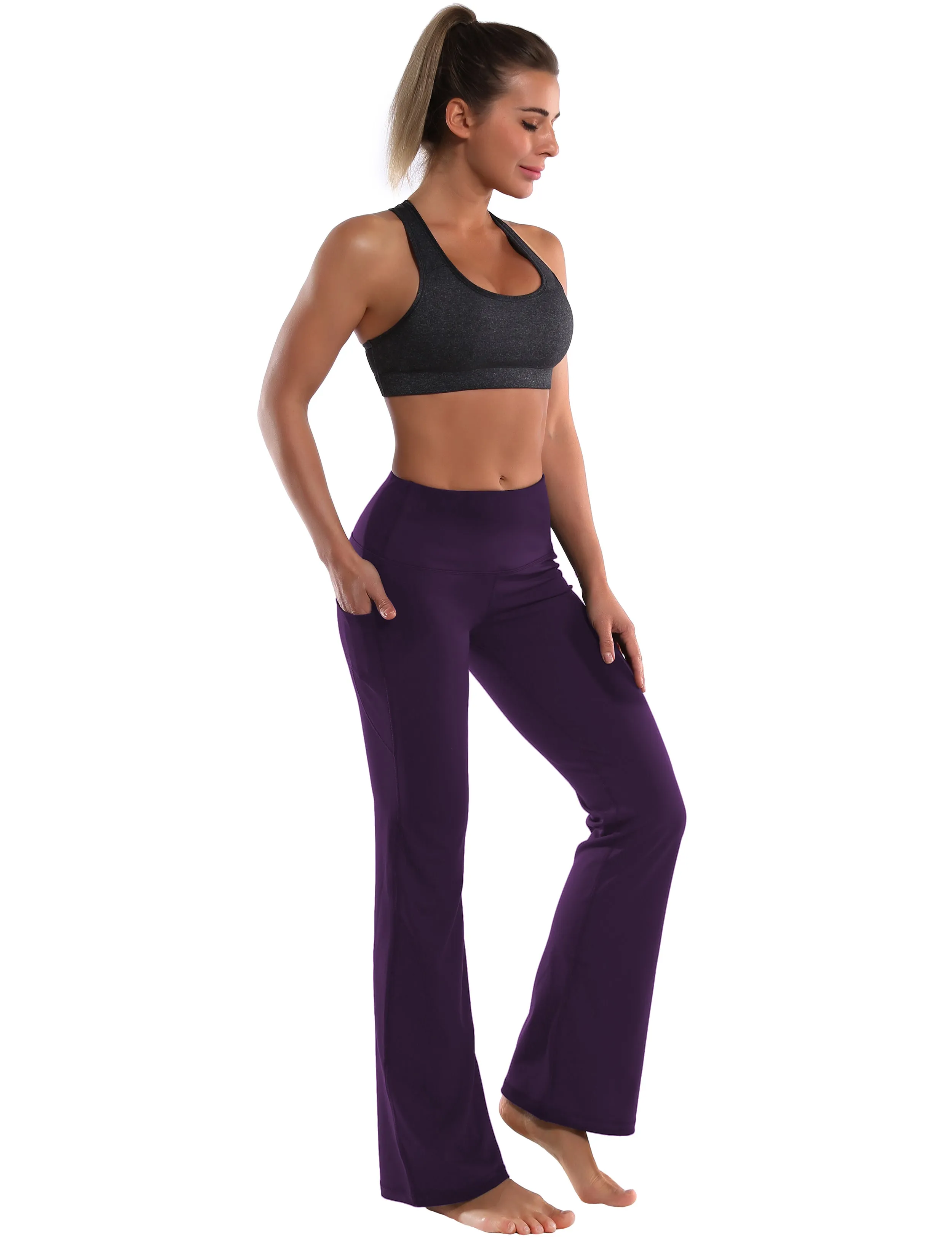 29" 31" 33" 35" 37"  Side Pockets Bootcut Leggings pansypurple