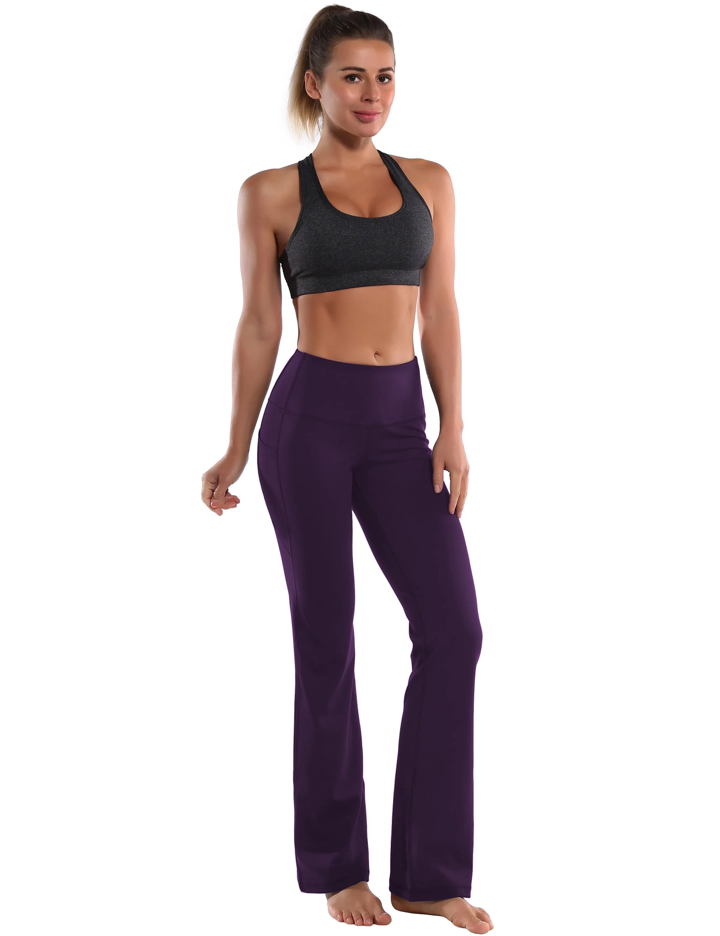 29" 31" 33" 35" 37"  Side Pockets Bootcut Leggings pansypurple