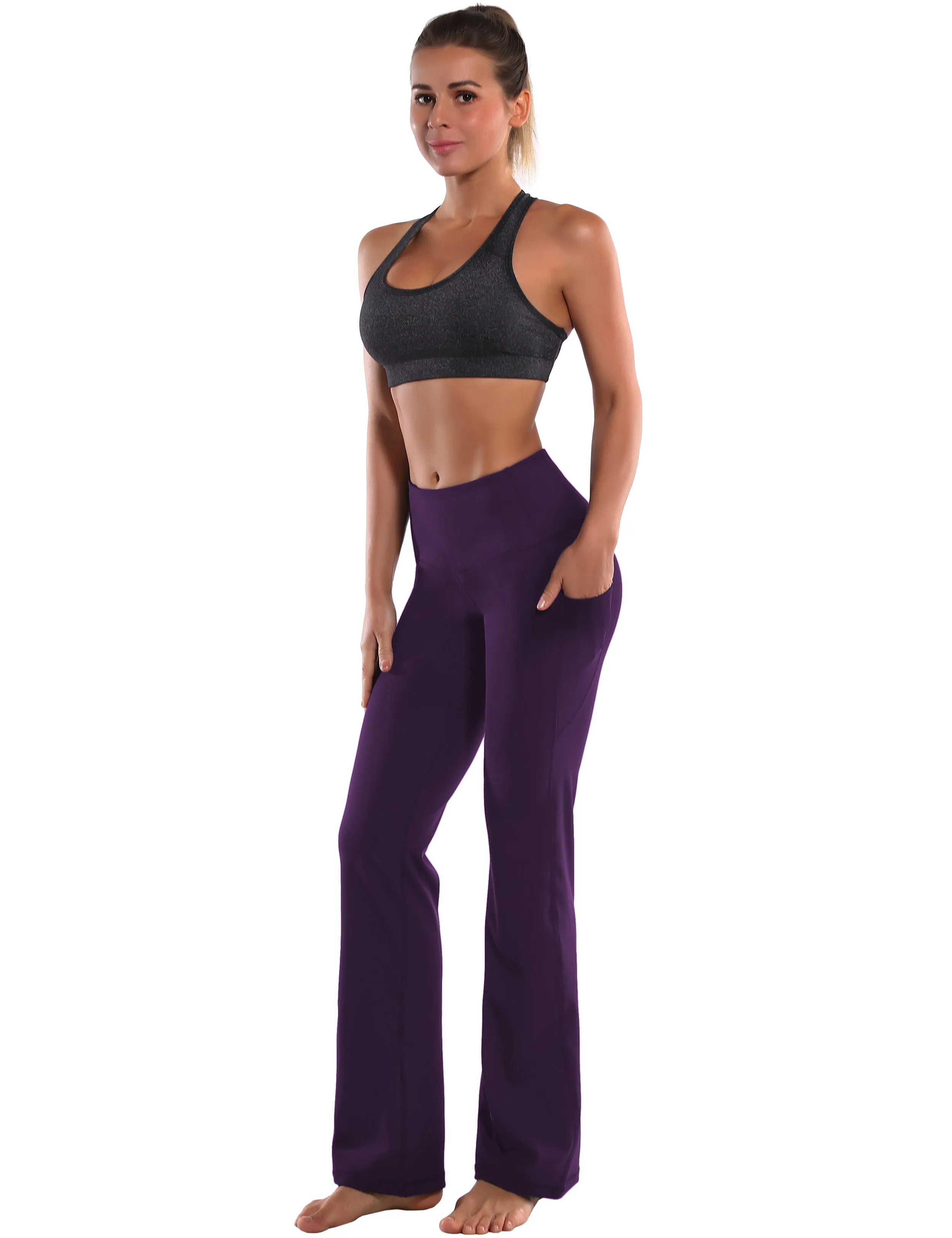 29" 31" 33" 35" 37"  Side Pockets Bootcut Leggings pansypurple