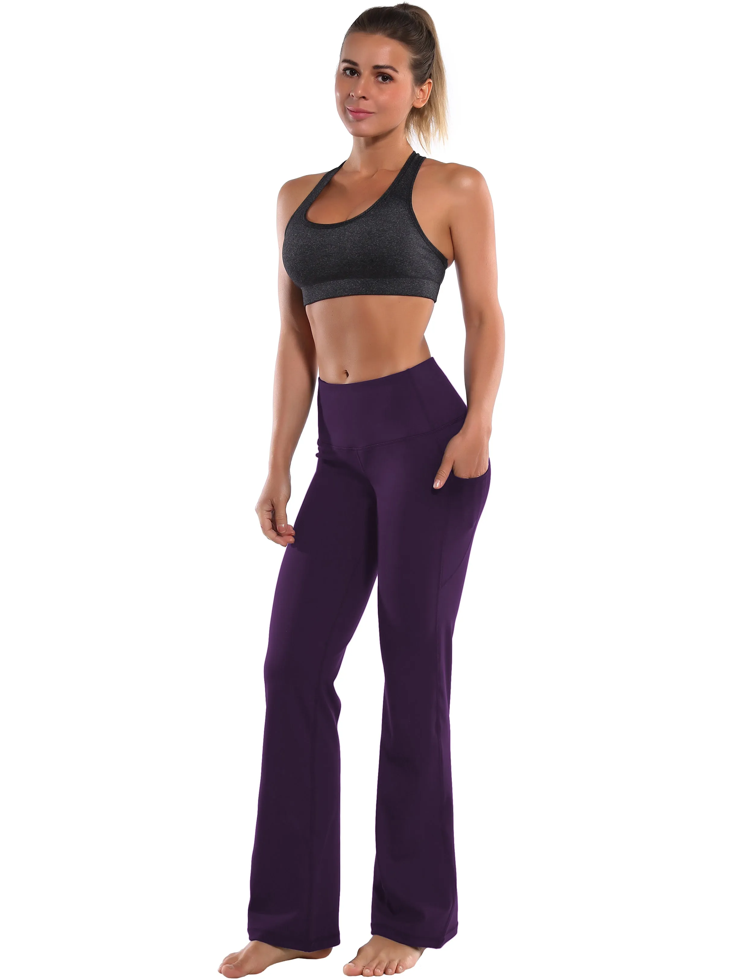 29" 31" 33" 35" 37"  Side Pockets Bootcut Leggings pansypurple