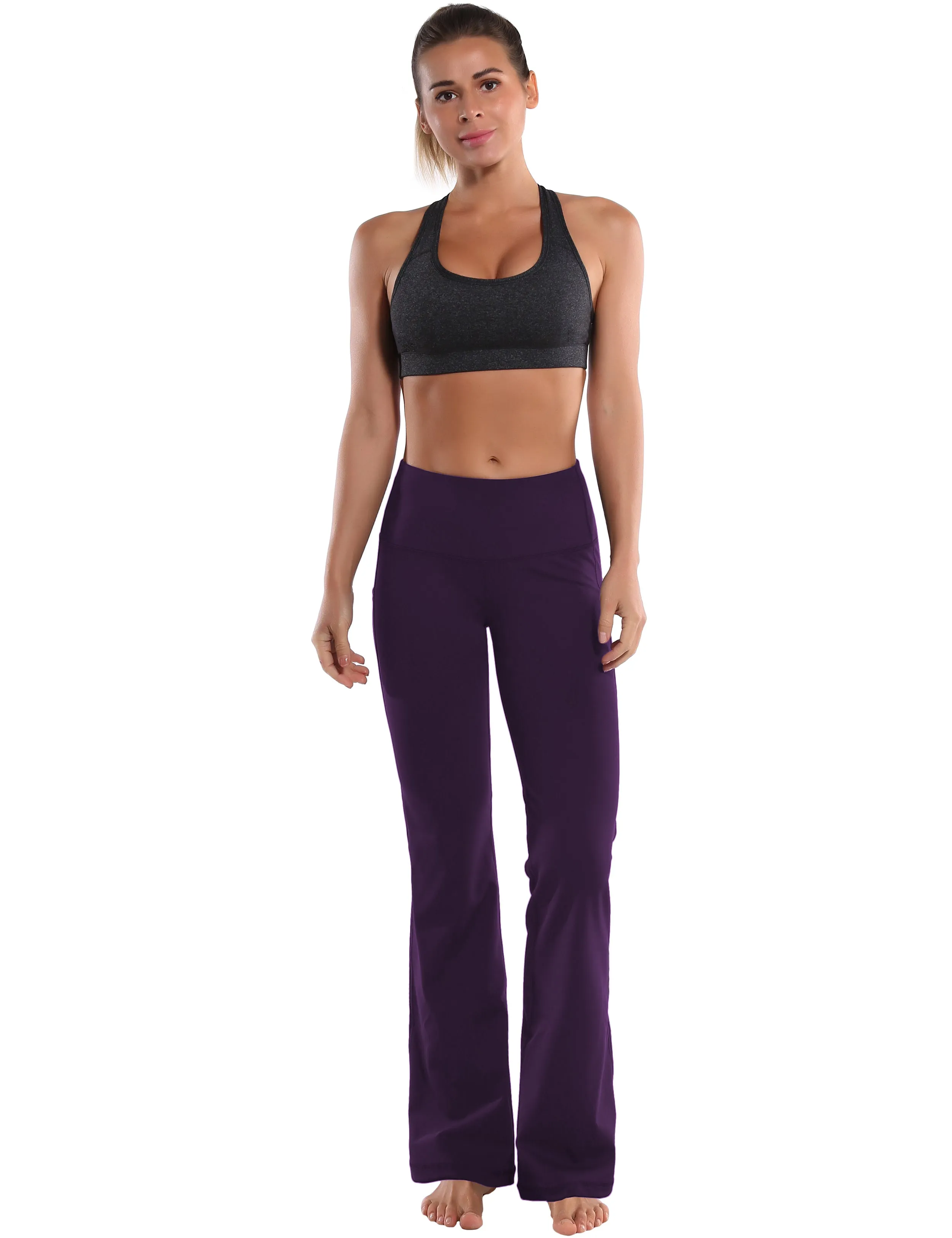 29" 31" 33" 35" 37"  Side Pockets Bootcut Leggings pansypurple