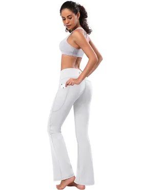 29" 31" 33" 35" 37"  Side Pockets Bootcut Leggings white