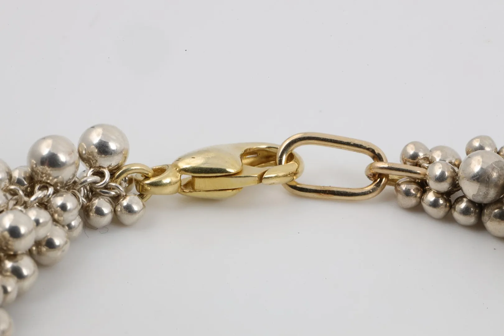 8" 925 Silver Caviar Chain Bracelet w/ Gold Clasp (50.36g.)