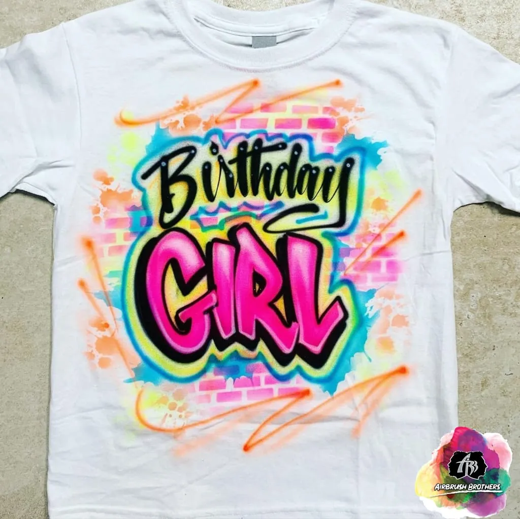 Airbrush Birthday Girl with Bricks Shirt Design