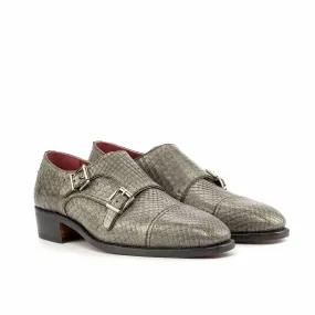 Ambrogio Bespoke Custom Men's Shoes Gray & Black Exotic Python Monk-Straps Loafers (AMB2204)