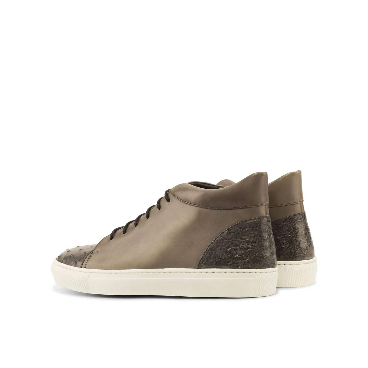 Ambrogio Bespoke Custom Men's Shoes Gray Exotic Ostrich / Calf-Skin Leather Sneakers (AMB1933)