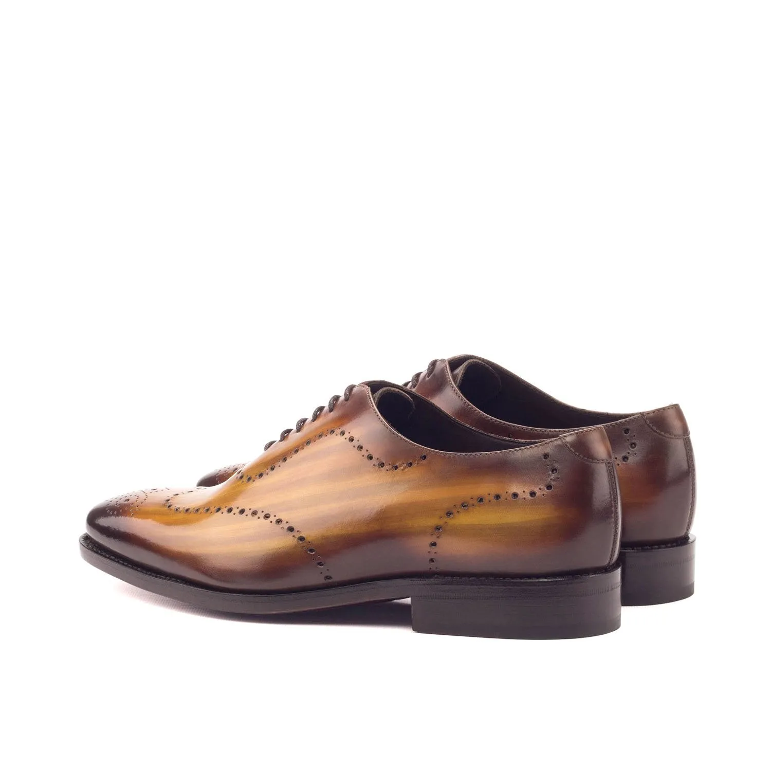 Ambrogio Bespoke Men's Handmade Custom Made Shoes Cognac Patina Leather Dress Oxfords (AMB1300)