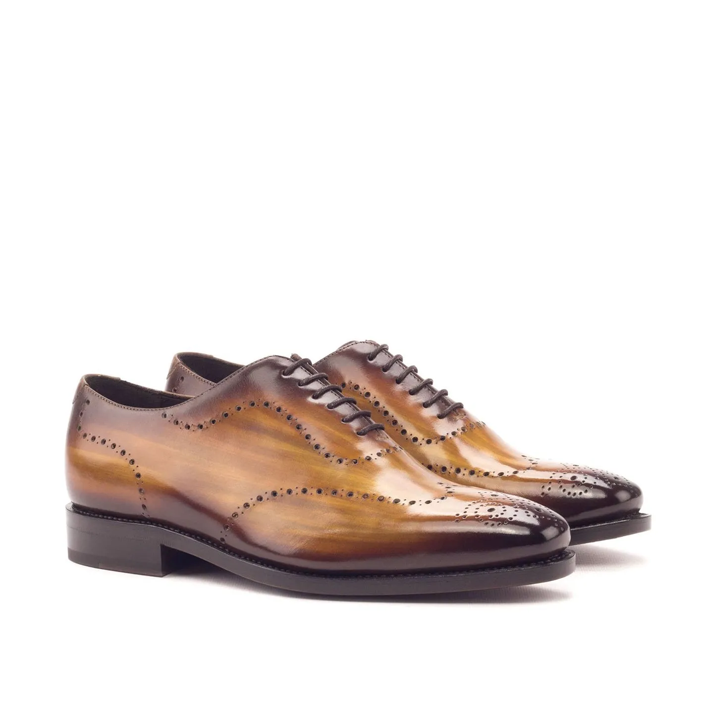 Ambrogio Bespoke Men's Handmade Custom Made Shoes Cognac Patina Leather Dress Oxfords (AMB1300)