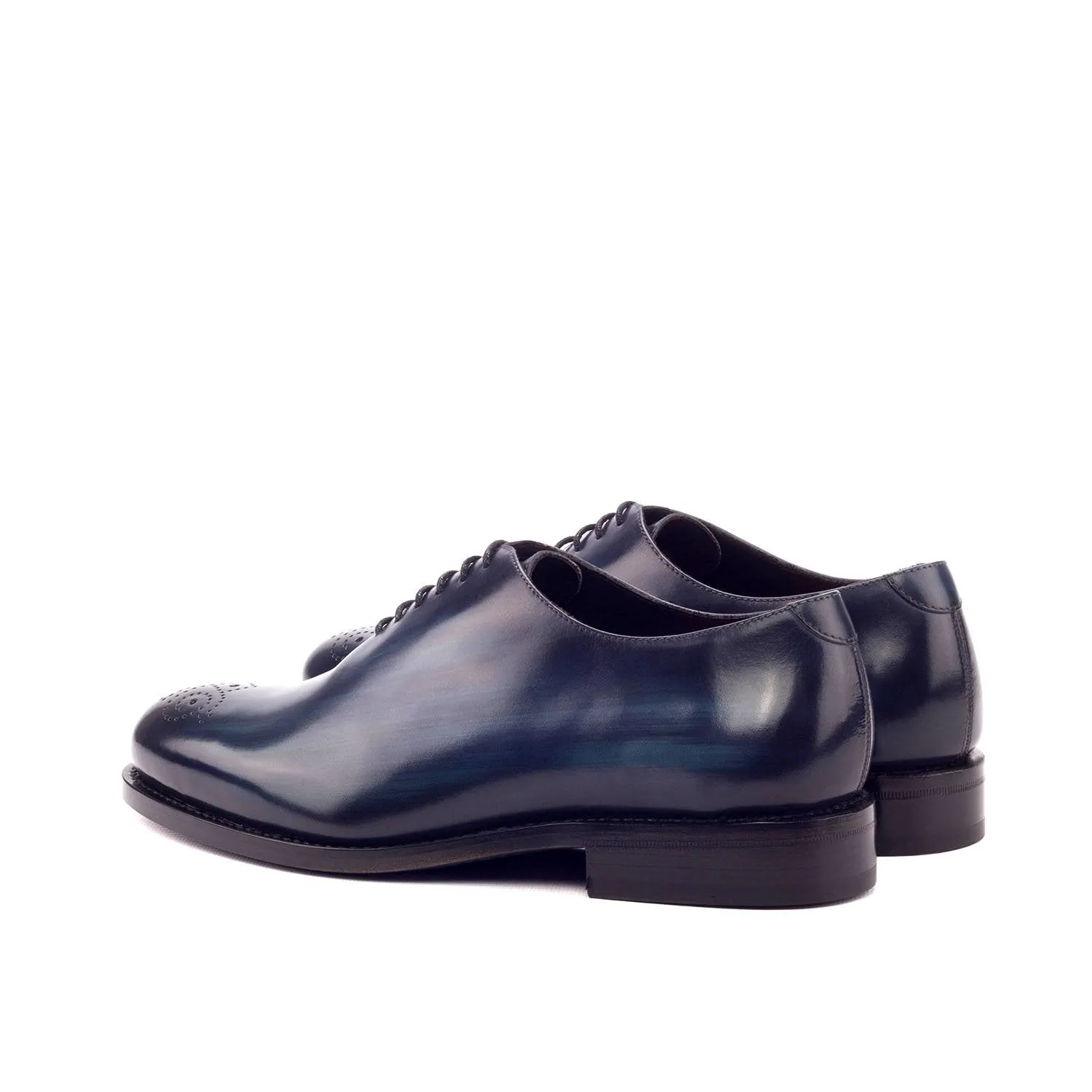 Ambrogio Bespoke Men's Handmade Custom Made Shoes Denim Blue Patina Leather Dress Oxfords (AMB1305)