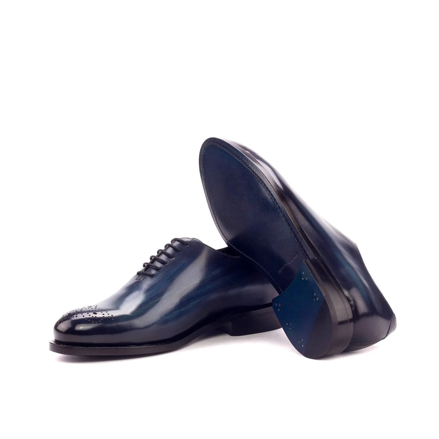 Ambrogio Bespoke Men's Handmade Custom Made Shoes Denim Blue Patina Leather Dress Oxfords (AMB1305)