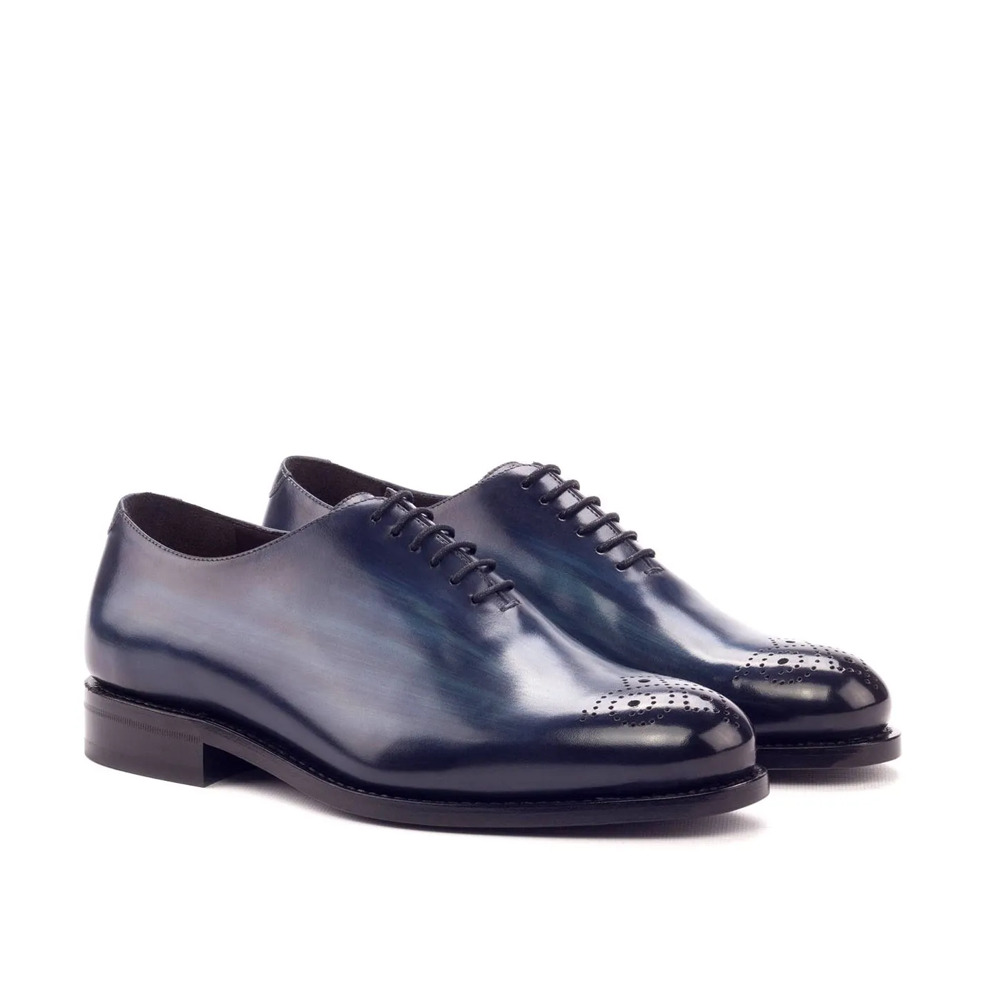 Ambrogio Bespoke Men's Handmade Custom Made Shoes Denim Blue Patina Leather Dress Oxfords (AMB1305)