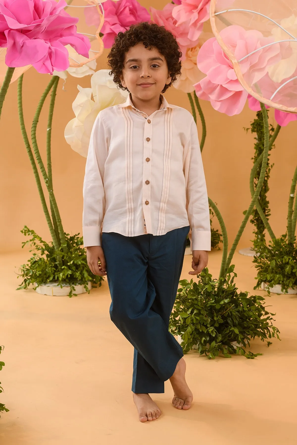 Arcadia Drift- Pin Tucked Cotton Satin Shirt For Boys