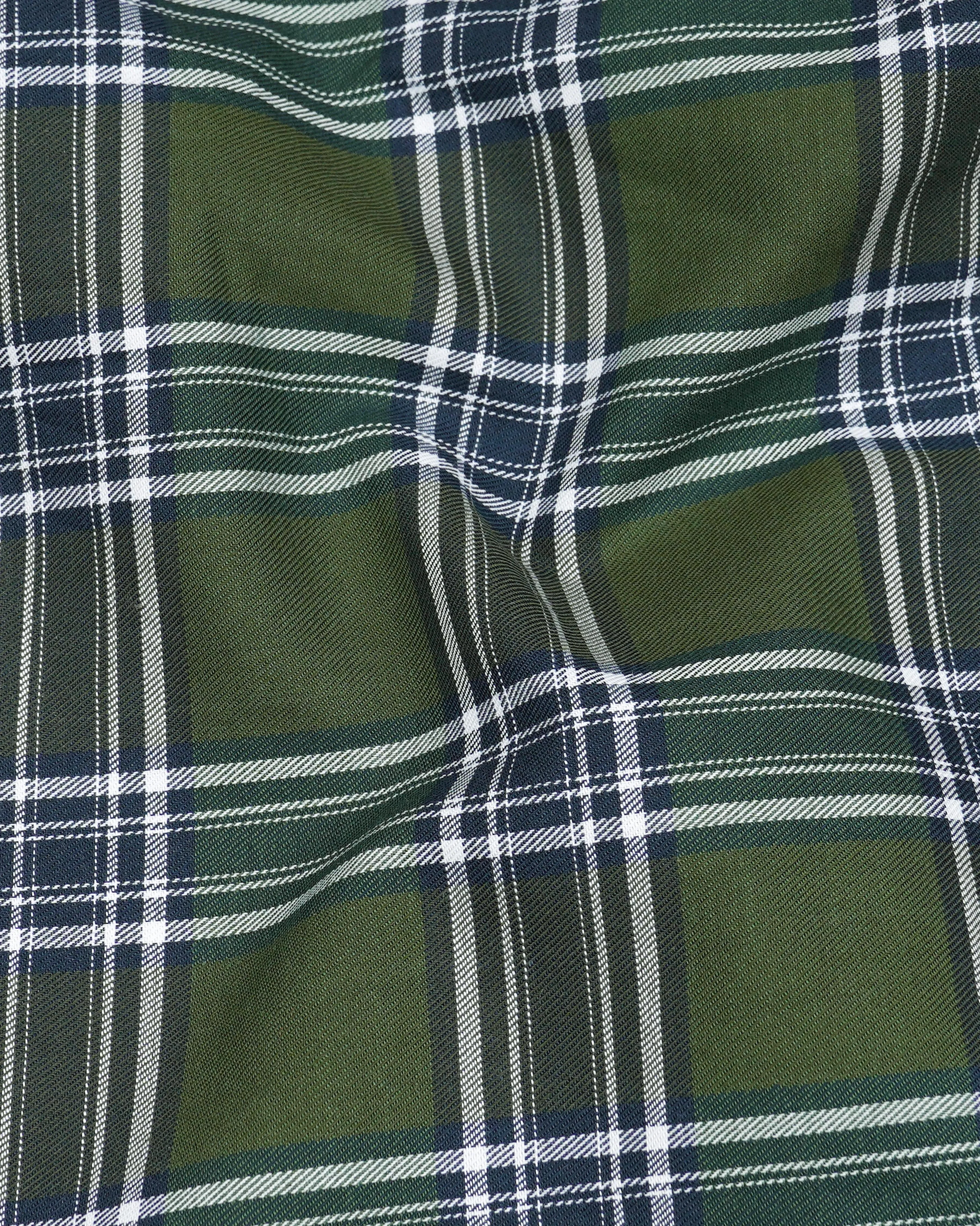 Asparagus Green with Bright White Twill Plaid Premium Cotton Shirt