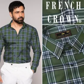 Asparagus Green with Bright White Twill Plaid Premium Cotton Shirt