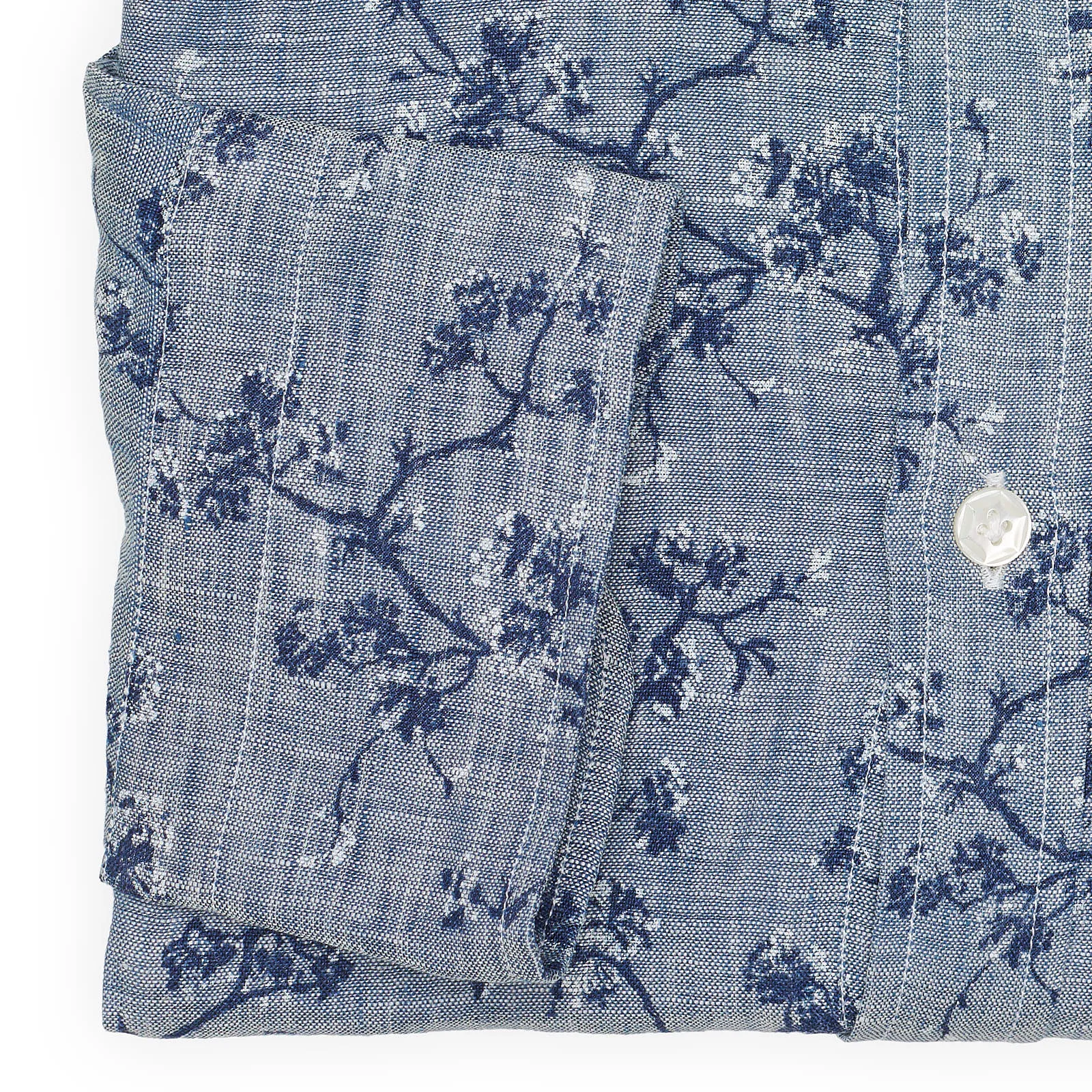 BARBA Dandylife Denim Blue Floral Linen Shirt EU 40 NEW US 15.75