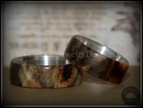 Bentwood Rings Set - Midwest Buckeye Burl on Silver Core Classic Wood Ring Bands