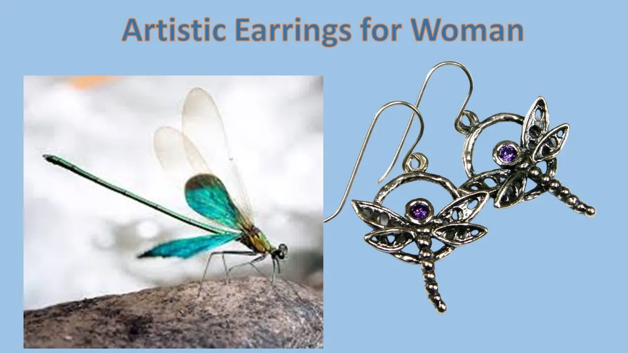 Bluenoemi Israeli Jewelry Dragonfly Artistic Earrings for Women