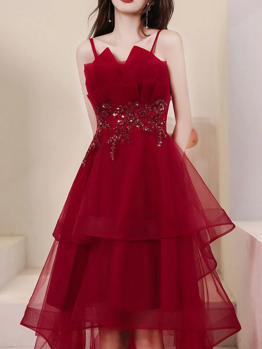 Burgundy High Low Prom Dresses, Burgundy Homecoming Dress