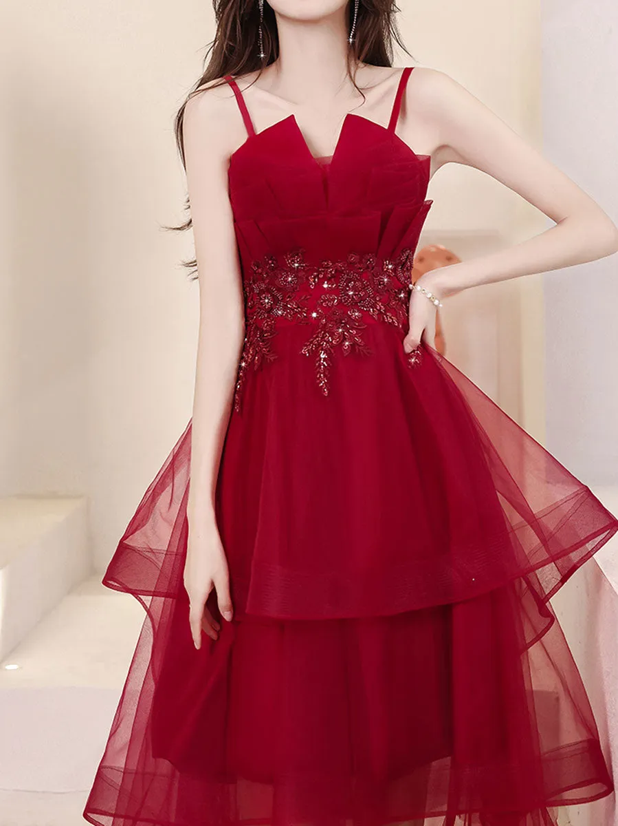 Burgundy High Low Prom Dresses, Burgundy Homecoming Dress