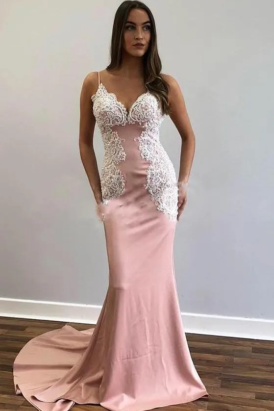 Charming Spaghetti Straps Mermaid V Neck Prom Dresses