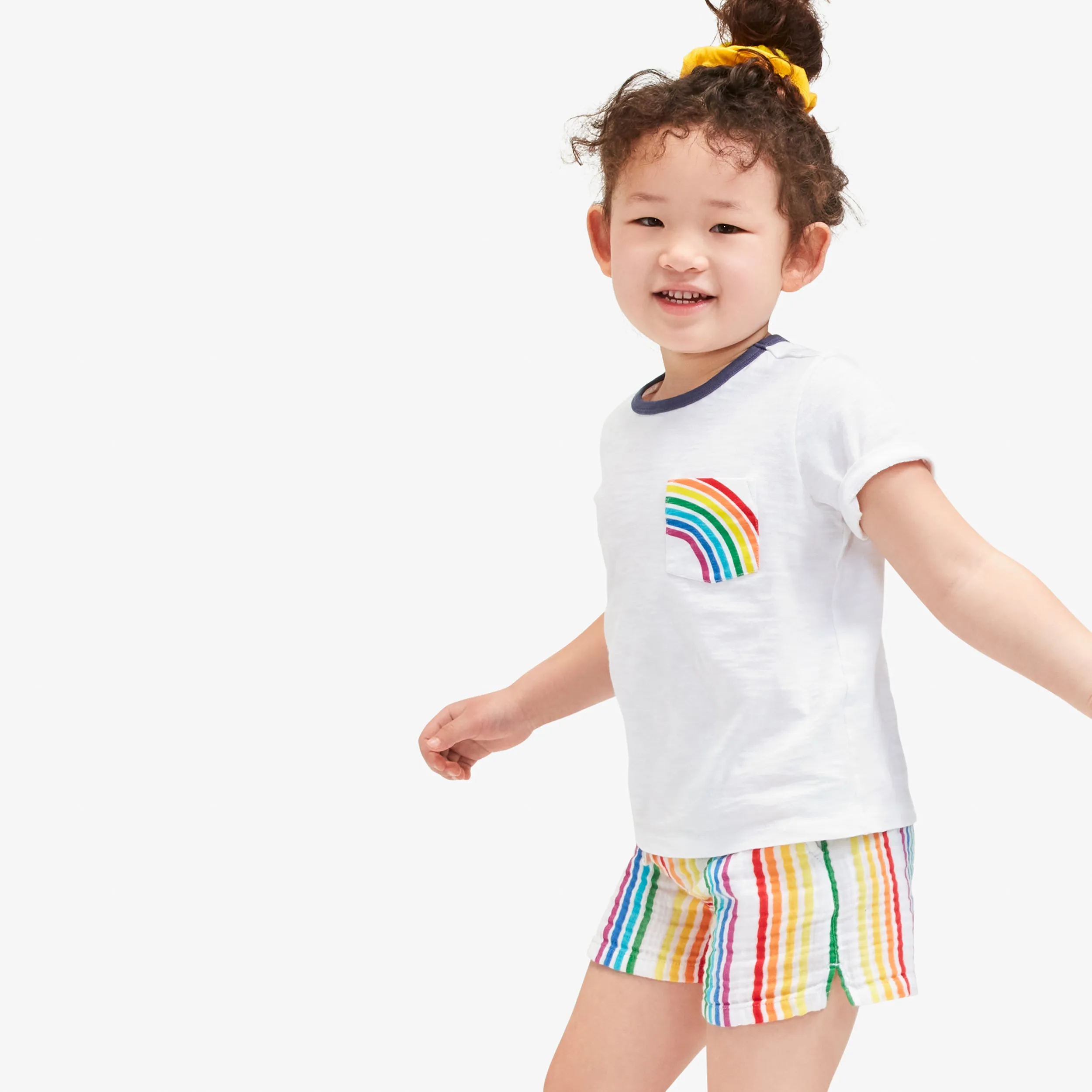 Clearance cotton gauze beach short in mini rainbow stripe