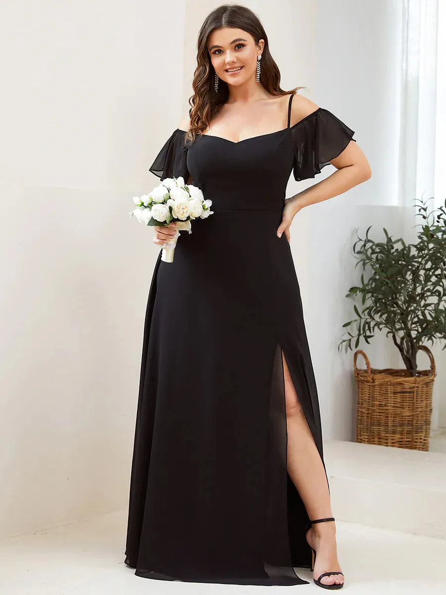 Cold Shoulder Flowy Thigh Slit Plus Size Evening Dress