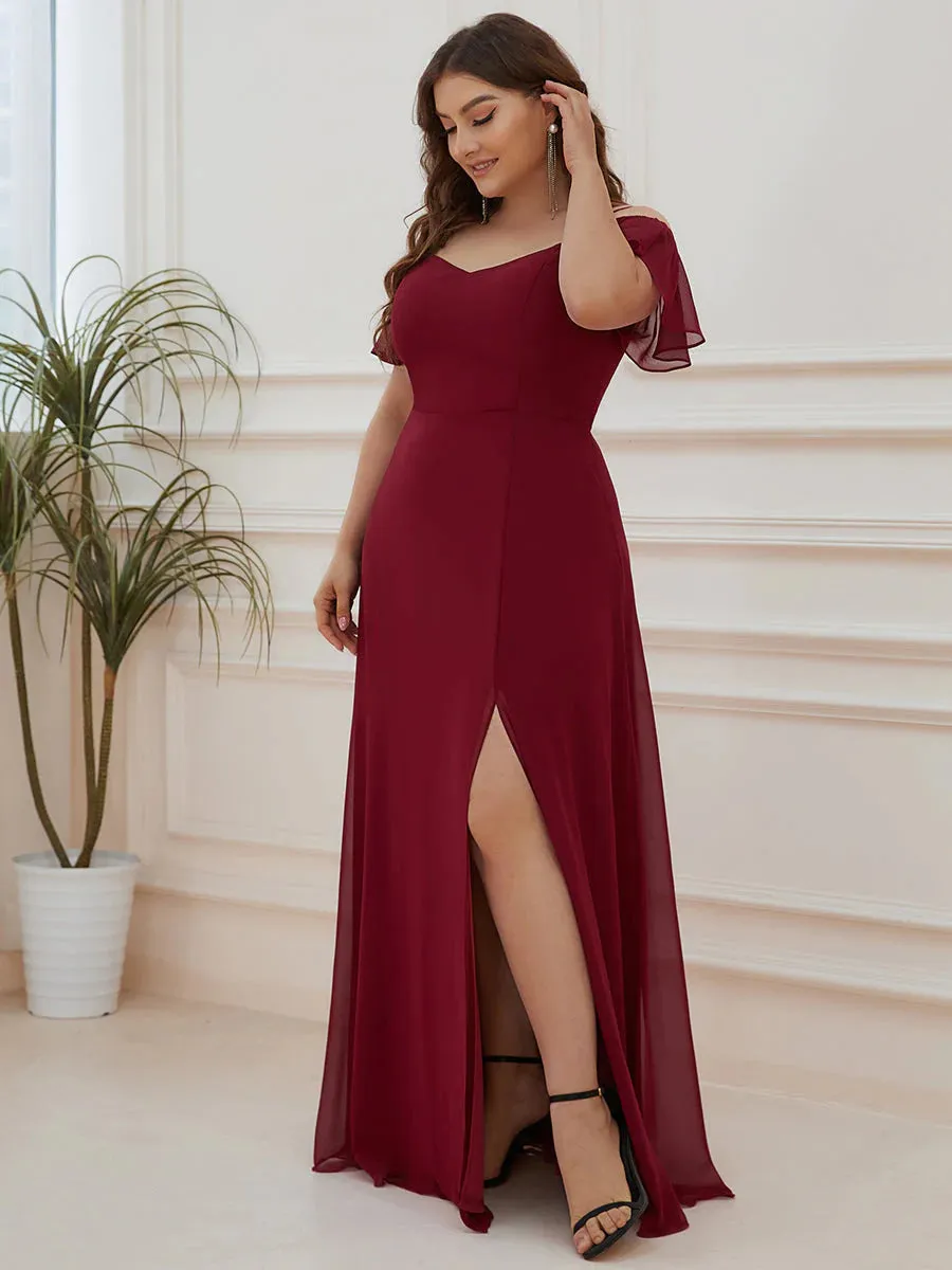 Cold Shoulder Flowy Thigh Slit Plus Size Evening Dress