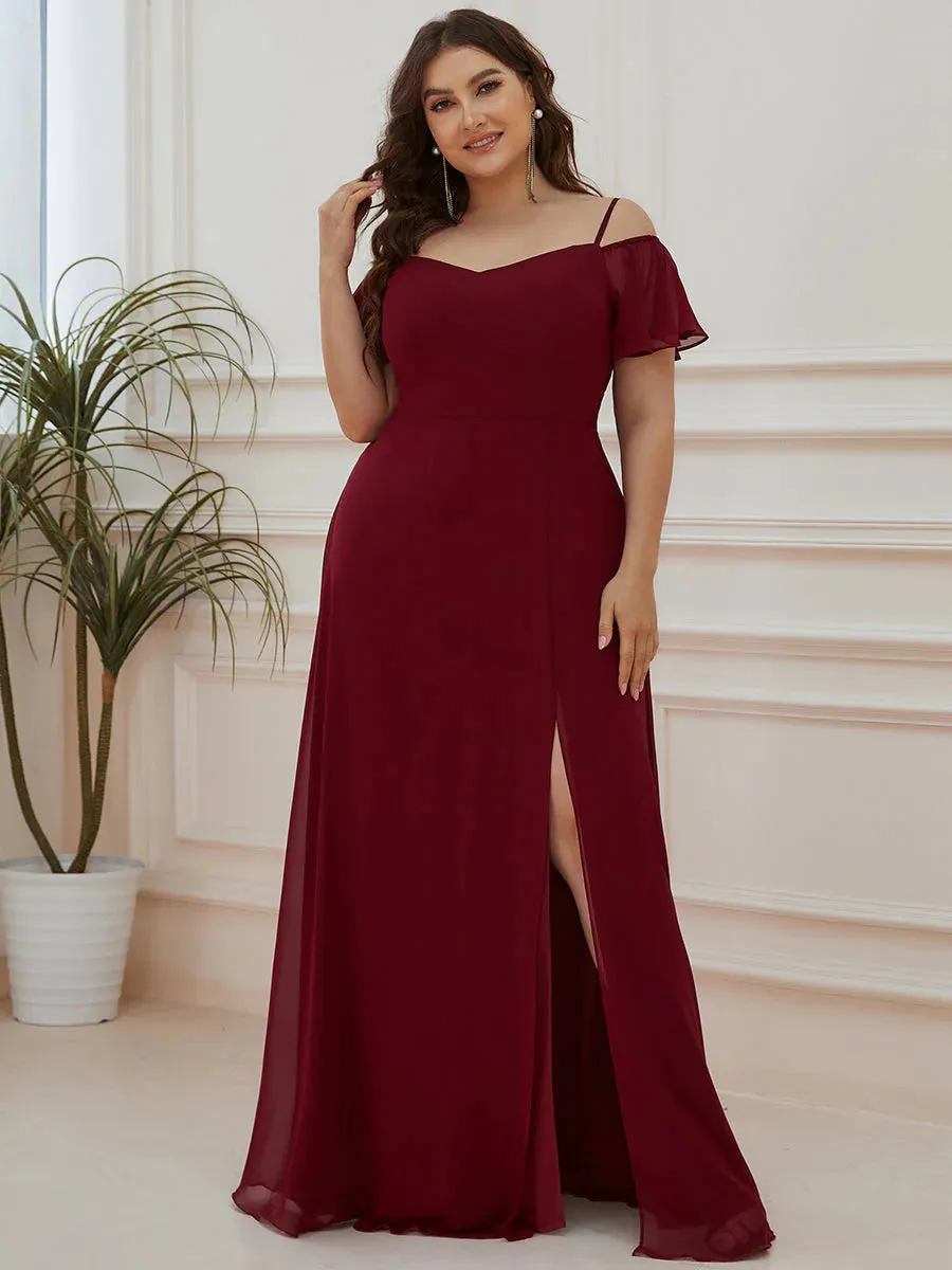 Cold Shoulder Flowy Thigh Slit Plus Size Evening Dress