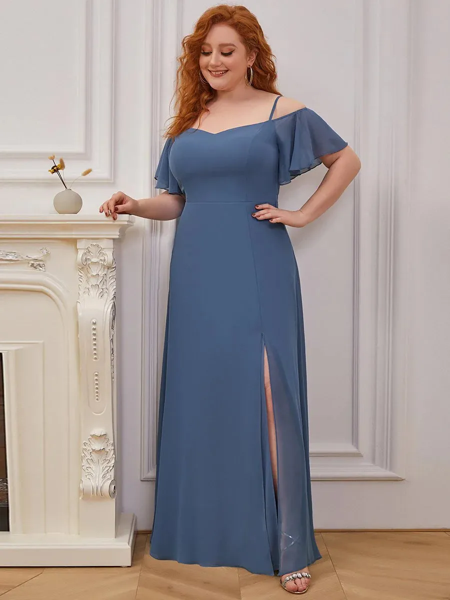 Cold Shoulder Flowy Thigh Slit Plus Size Evening Dress