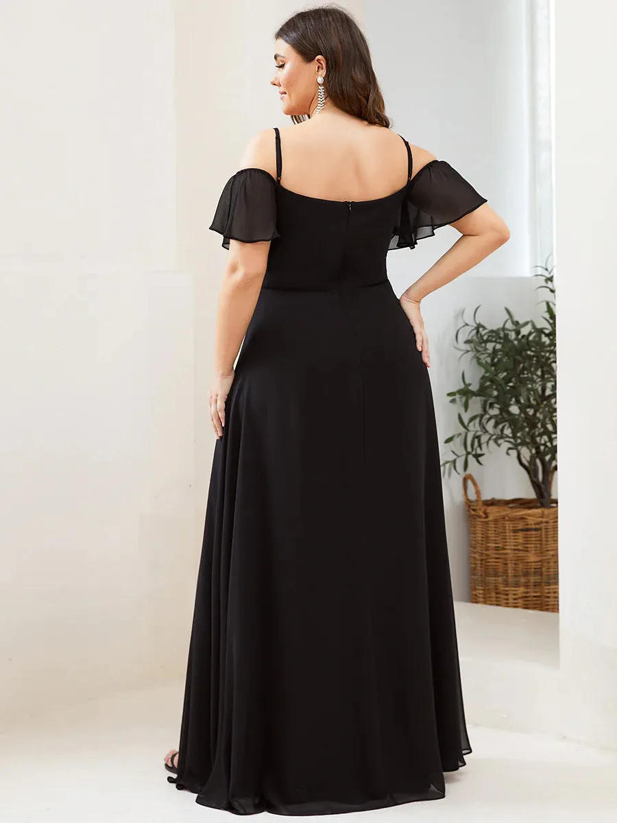 Cold Shoulder Flowy Thigh Slit Plus Size Evening Dress