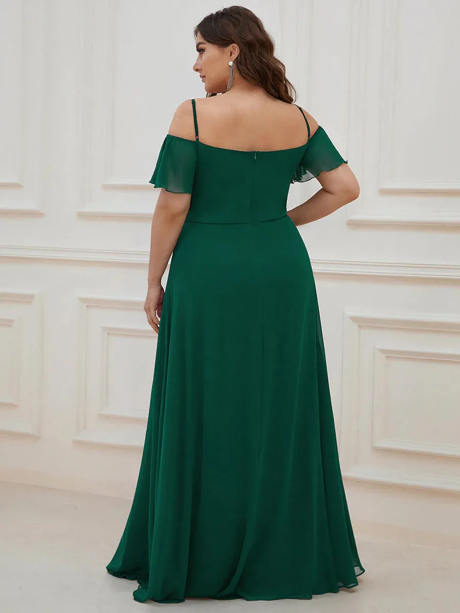 Cold Shoulder Flowy Thigh Slit Plus Size Evening Dress