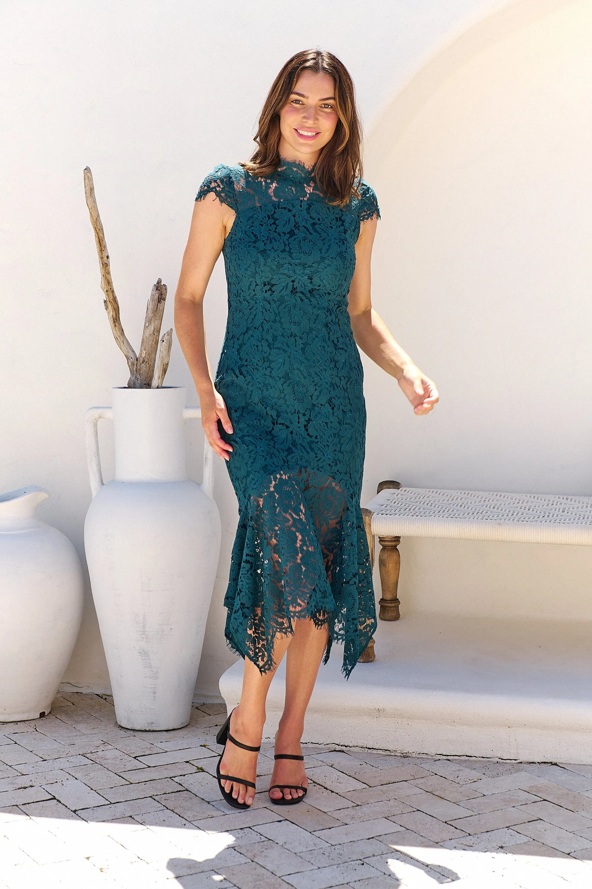 Constance Emerald Lace Evening Dress