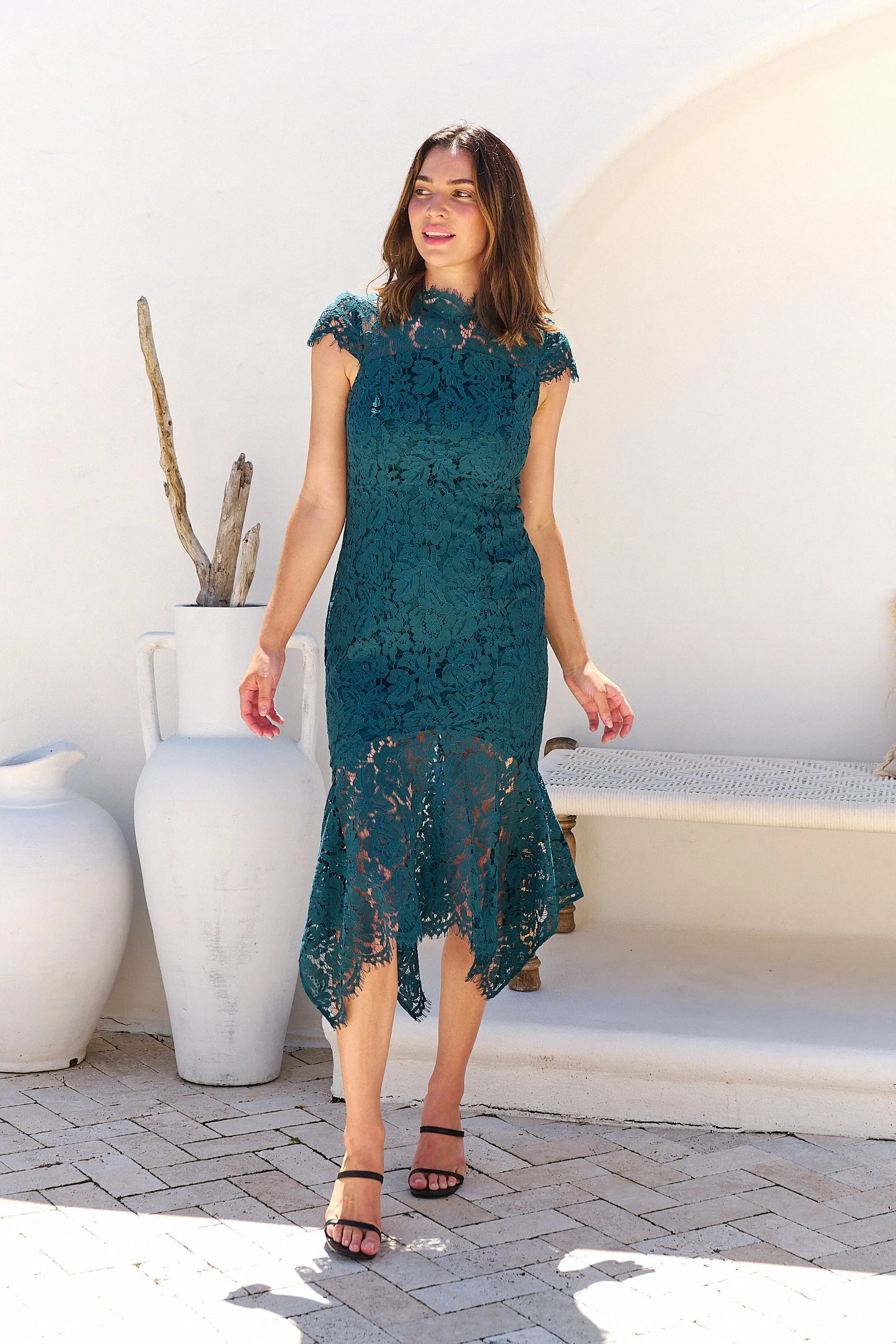 Constance Emerald Lace Evening Dress