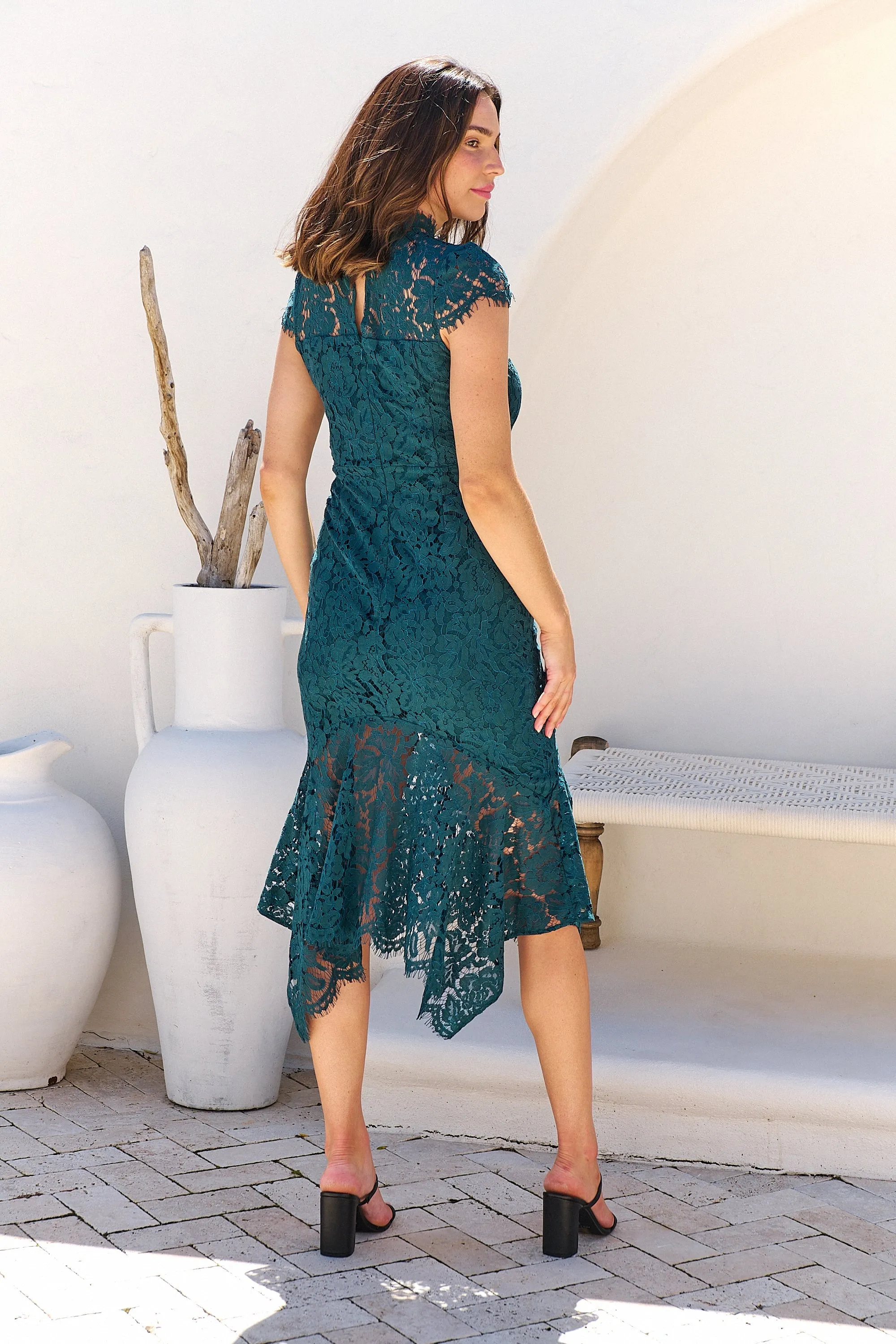 Constance Emerald Lace Evening Dress