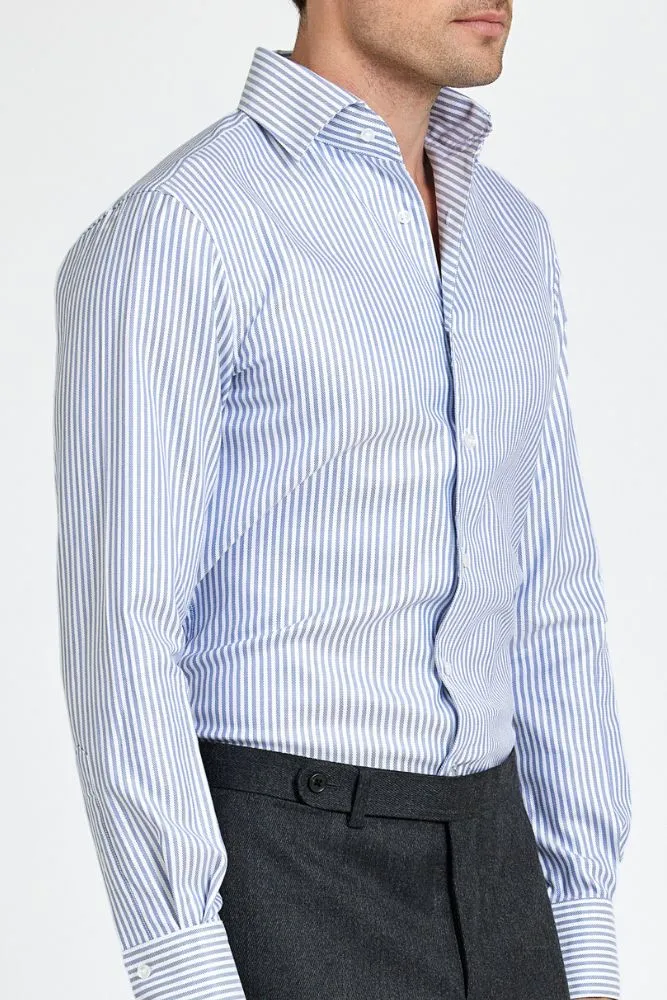 Cooper Super Lux Shirt - Navy and White Thick Stripe Twill Cotton