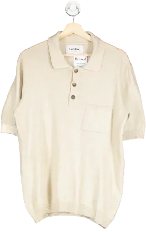 Corridor Beige Cotton And Linen Blend Polo Shirt UK M