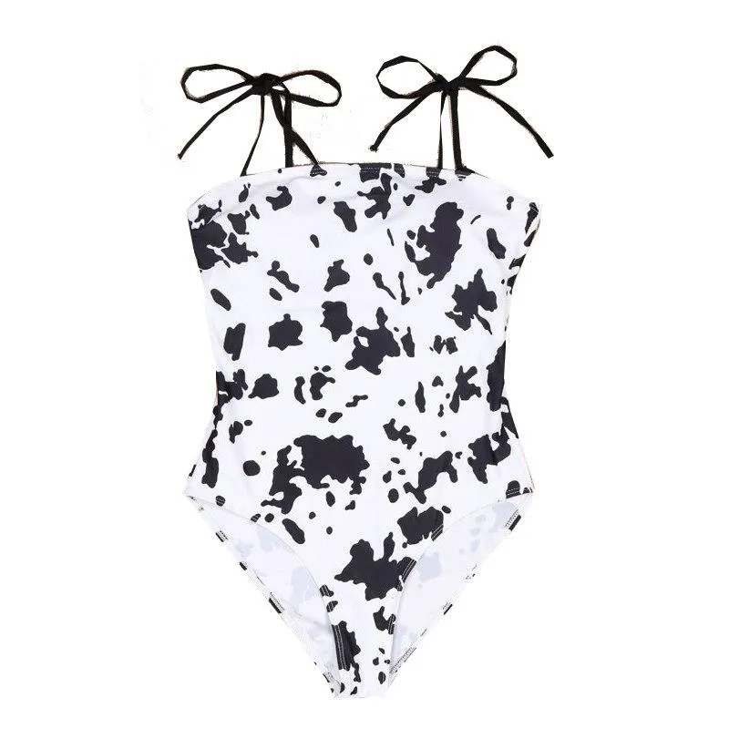 Cow Print Women's Swimsuit Female Monokini Knot Bodysuit Beachwear